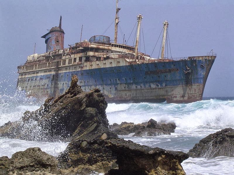 Shipwreck of the SS American Star on the shore of Fuerteventura
