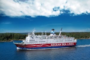 MV Rosella operated by Viking Line passing the archipelago in Ah