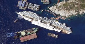 File photo of an aerial view of the Costa Concordia as it lies on its side next to Giglio Island taken from an Italian navy helicopter