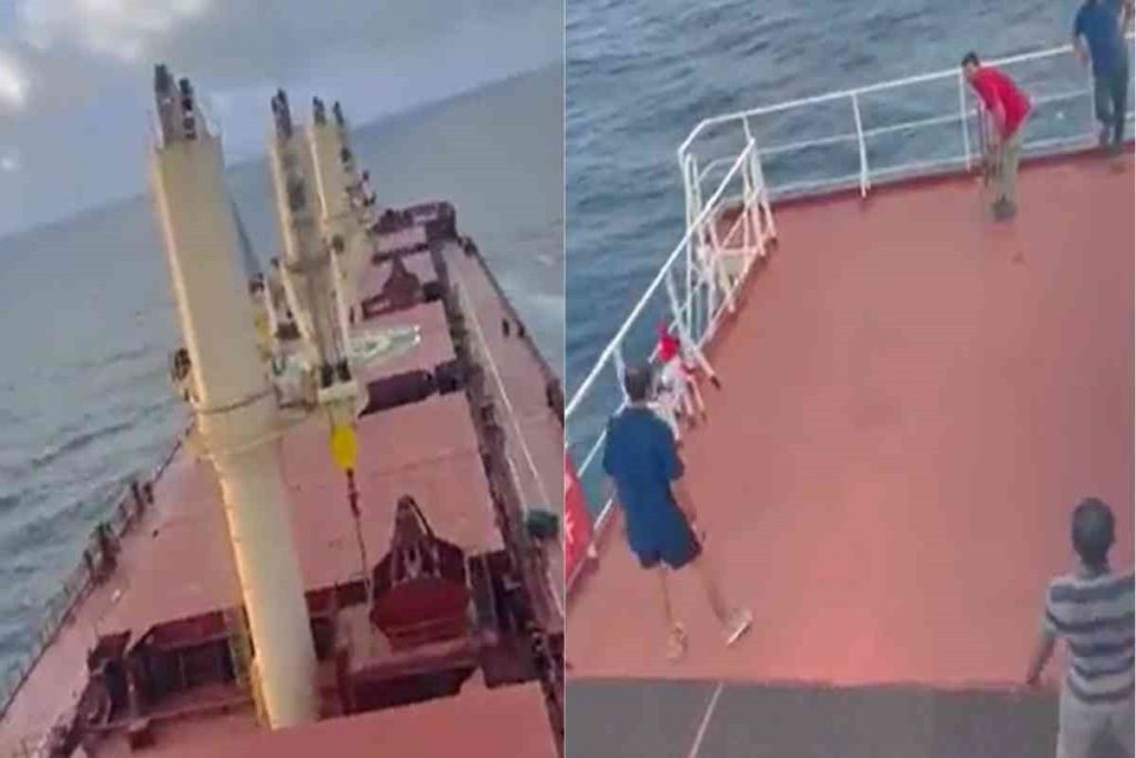 Παίζοντας κρίκετ στην βαρδιόλα ενός φορτηγού πλοίου στη μέση του ωκεανού (video)