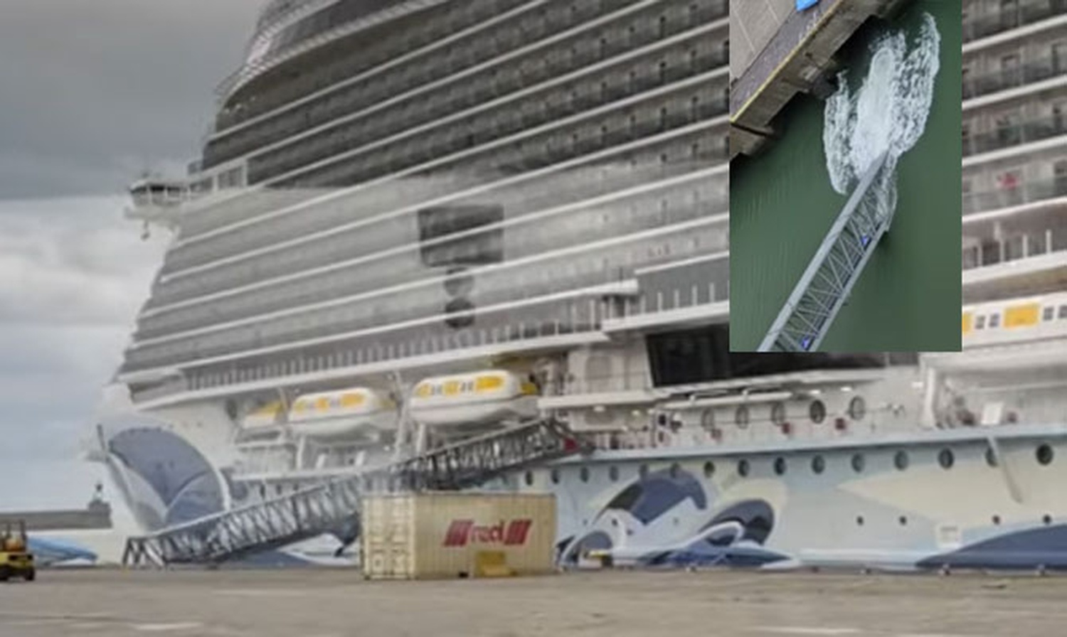 Κόπηκαν οι κάβοι του κρουαζιερόπλοιου NORWEGIAN PRIMA και έπεσε και η σκάλα επιβίβασης στη θάλασσα (video)