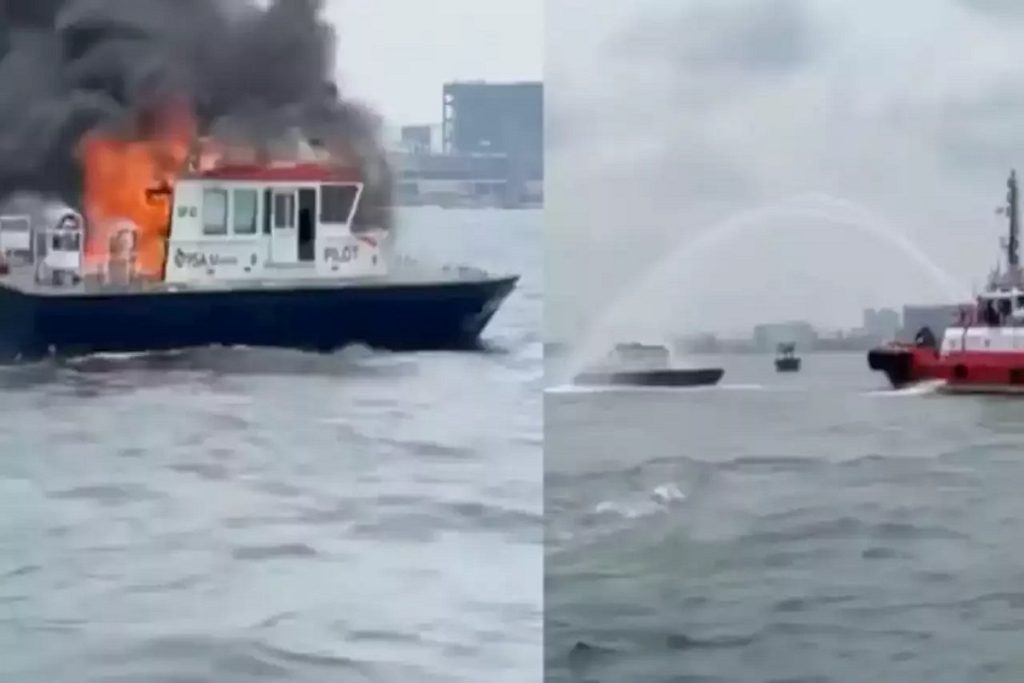 Φωτιά σε ρυμουλκό πλοίο στη Σιγκαπούρη (video)