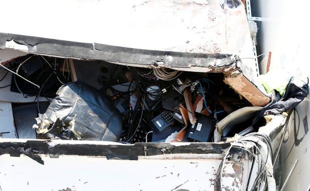 The wheelhouse of cruise ship 'Viking Freya' is seen after a collision with a bridge at Main-Donau-Kanal in Erlangen, September 11, 2016. REUTERS/Michaela Rehle