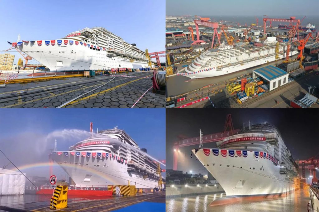 Στο νερό το πρώτο μεγάλο κρουαζιερόπλοιο που κατασκεύασε η Κίνα