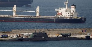 A British nuclear Astute-class submarine HMS Ambush is seen docked in a port while it is repaired in the British overseas territory of Gibraltar