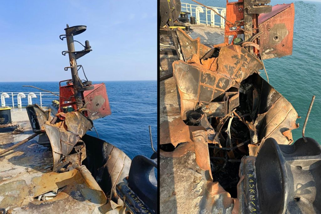 Φωτογραφίες με τις ζημιές του δεξαμενόπλοιου που δέχτηκε επίθεση με drone