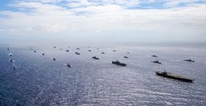 Forty Ships and Submarines Steam in Close Formation During RIMPAC