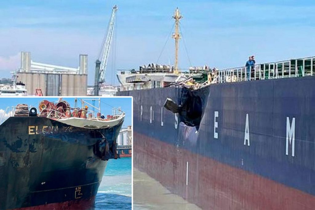 Σύγκρουση φορτηγών πλοίων στην Ταραγόνα- Σοβαρες οι ζημιές και για τα δυο πλοία (video)