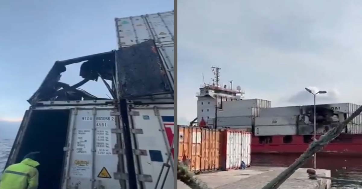 Βίντεο ντοκουμέντο αποκαλύπτει τις ζημιές από επίθεση με drone σε πλοίο μεταφοράς κοντέινερ