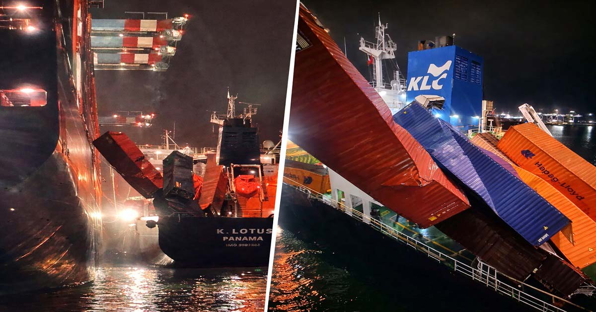 Σοβαρό ατύχημα στο Ρότερνταμ: Κοντέινερ έπεσαν πάνω σε πλοίο ανεφοδιασμού LNG